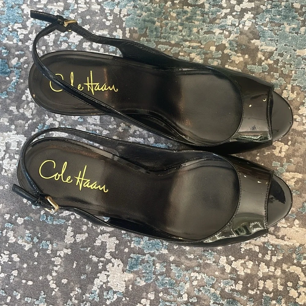 Cole Haan Air Talia Black Patent Leather Open Toe Slingback Heel Size 7C… - Picture 8 of 13